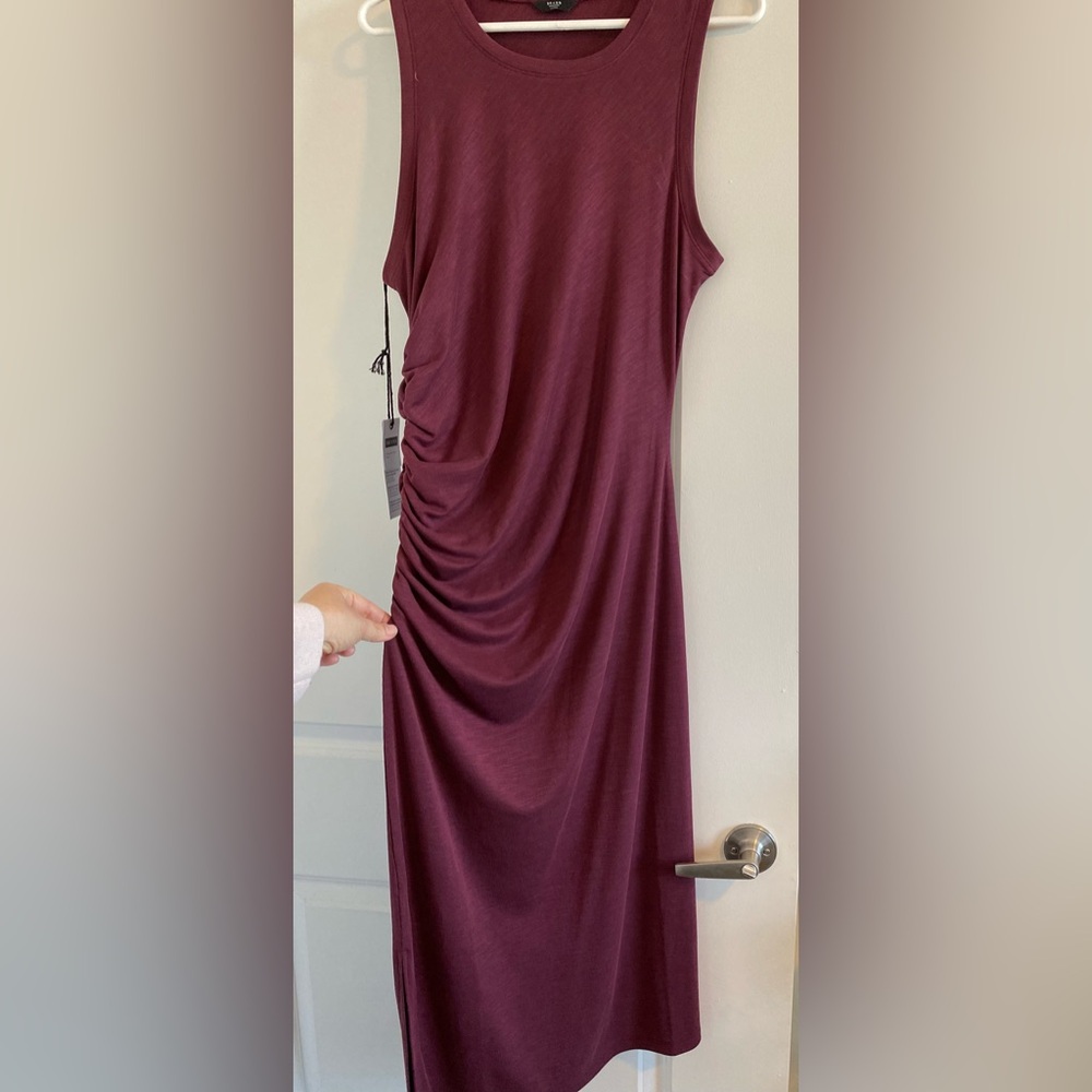 Brass Clothing - Burgundy Jersey - Shirred Midi Dress (L)